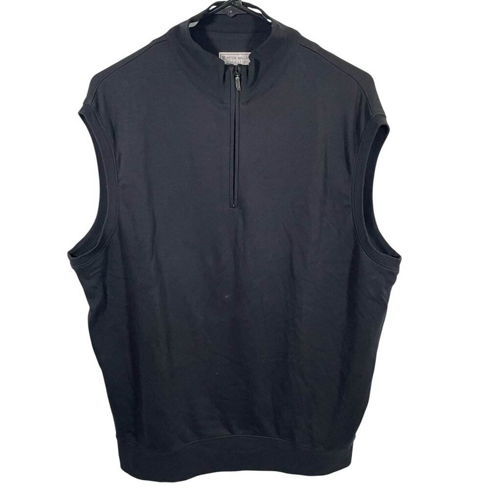Peter Millar Golf Vest Mens XL Black Pullover 1/4 Zip Pima Cotton Sleeveless